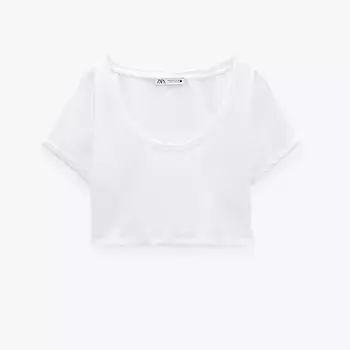 Футболка Zara Cropped Lyocell, белый