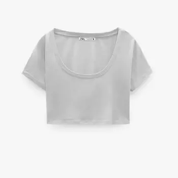 Футболка Zara Cropped Lyocell, серый