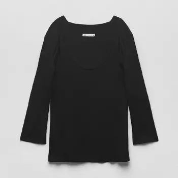 Футболка Zara Cut-out Felt Texture, черный