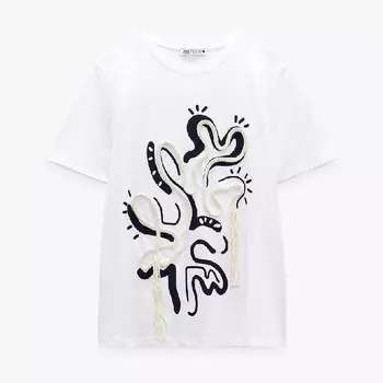 Футболка Zara Drawstring And Fringing, белый