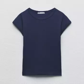 Футболка Zara Ribbed, темно-синий