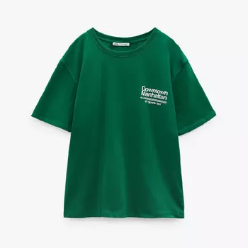 Футболка Zara Slogan, зеленый