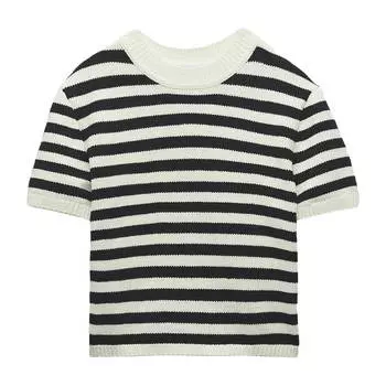 Футболка Zara Striped Chenille, черный/белый