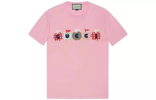 Футболка женская Gucci с логотипом в рисунке, розовый
