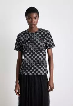 Футболки с принтом ALLOVER LOGO DKNY, черный