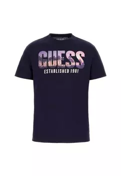 Футболки с принтом LOGO Guess, синий