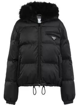Габардиновый пуховик Re-Nylon Prada, черный