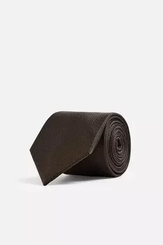 Галстук из 100% шелка с текстурой ZARA, коричневый