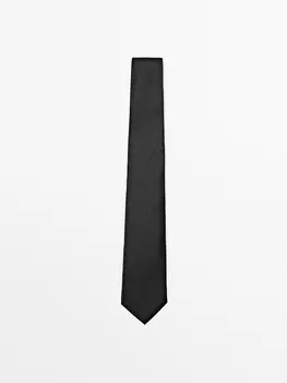 Галстук с текстурой из шелка и шерсти Massimo Dutti, черный