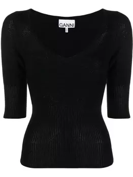 GANNI топ из шерсти мериноса, черный