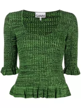 GANNI топ с оборками, зеленый