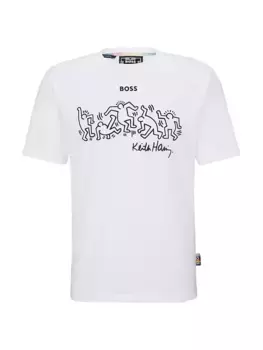 Гендерно-нейтральная футболка Boss x Keith Haring со специальным логотипом Boss, белый