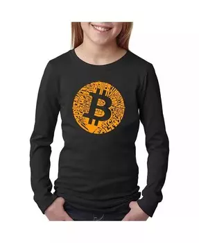Girl's Word Art с длинным рукавом - футболка с биткойнами La Pop Art, фиолетовый