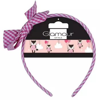 Гламурная детская повязка на голову с розовым клетчатым бантом Glamour