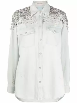 Golden Goose джинсовая рубашка с кристаллами, синий