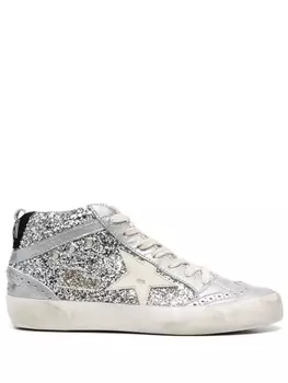 Golden Goose высокие кеды с блестками, серебристый