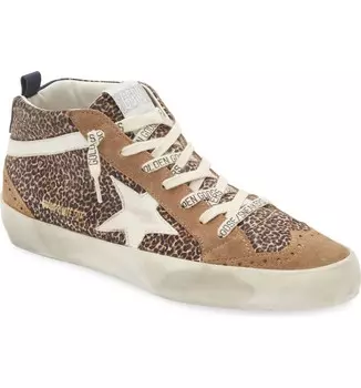Golden Goose женские классические кожаные замшевые кроссовки с леопардовым принтом Mid Star, коричневый