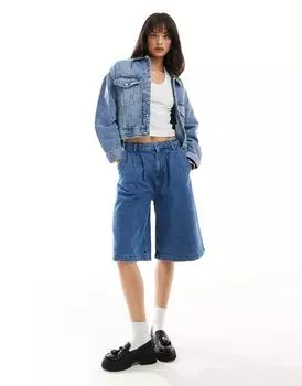 Голубая джинсовая куртка оверсайз Pull&Bear