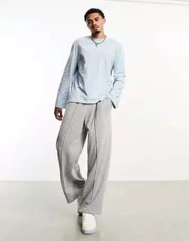 Голубая футболка свободного кроя с длинными рукавами ASOS