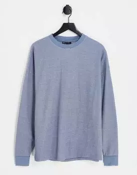Голубая объемная футболка с длинными рукавами в рубчик ASOS DESIGN