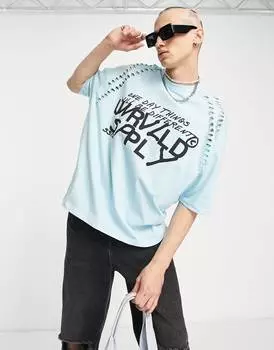 Голубая оверсайз-футболка с логотипом и вырезами ASOS Unrvlld Spply