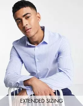 Голубая рабочая рубашка узкого кроя в полоску ASOS DESIGN