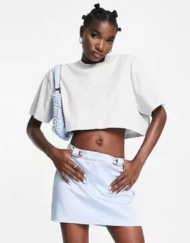 Голубая структурированная мини-юбка с петлями для пояса Topshop
