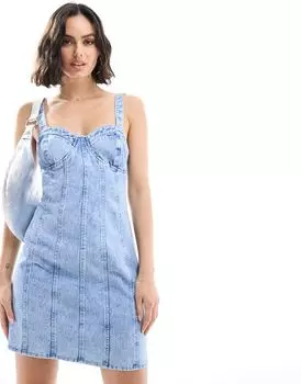 Голубое джинсовое платье мини со швами Miss Selfridge