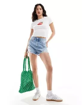 Голубые джинсовые рваные шорты Stradivarius