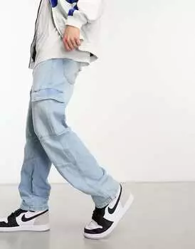 Голубые джинсы карго Bershka