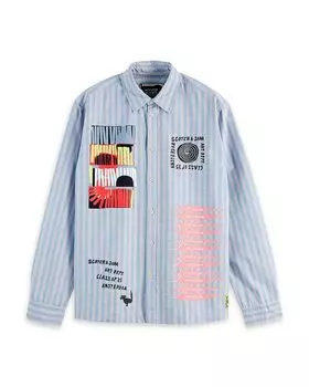 Графическая рубашка Regular Fit с пэчворком Scotch & Soda, синий