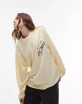 Графический топ Roma с длинными рукавами желтого цвета Topshop