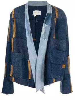 Greg Lauren короткое пальто в технике пэчворк, синий