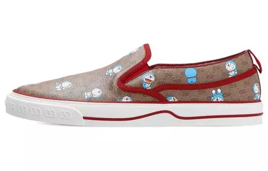Слипоны женские Doraemon x Gucci, красный / коричневый