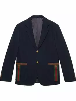 Gucci однобортный пиджак с отделкой Web, синий