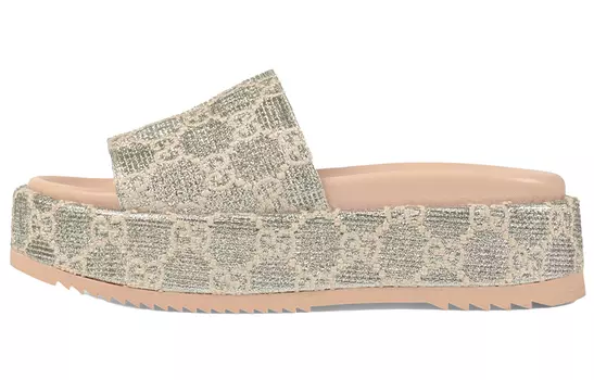 Сандалии GUCCI Women's Gg Lame Slide Sandal 'Silver' Women's