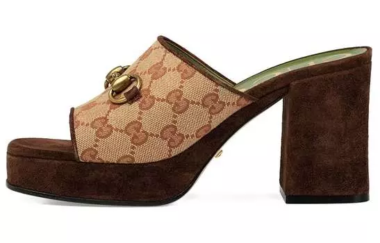 Шлепанцы женские Gucci Mid-heel Platform, коричневый