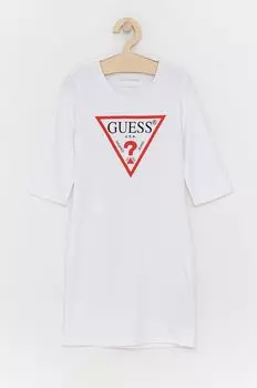 Guess Детское хлопковое платье, белый