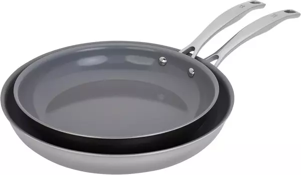 HENCKELS Clad H3 Набор из 2 индукционных керамических сковород с антипригарным покрытием, 10-дюймовая сковорода и 12-дюймовая сковорода, нержавеющая сталь, прочная и легко моется
