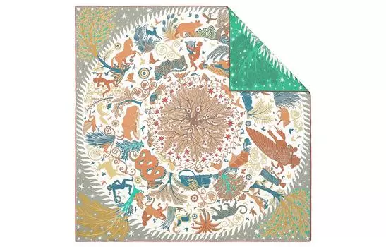HERMES Шелковый шарф женский бежево-зеленый
