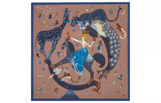 HERMES Шелковый шарф женский коричневый