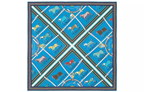 HERMES Шелковый шарф женский, синие/черный