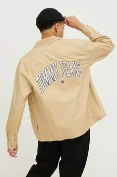 Хлопчатобумажная рубашка Tommy Jeans, бежевый