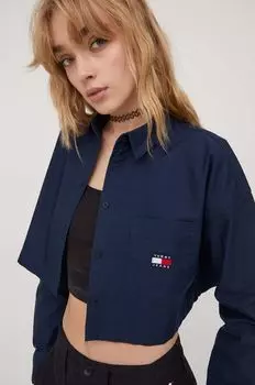 Хлопчатобумажная рубашка Tommy Jeans, темно-синий