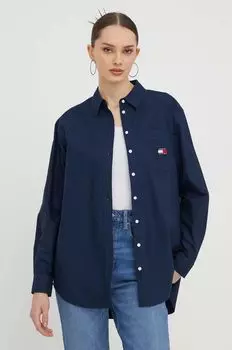 Хлопчатобумажная рубашка Tommy Jeans, темно-синий