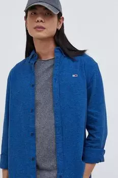 Хлопчатобумажную рубашку Tommy Jeans, синий
