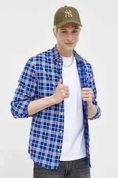 Хлопчатобумажную рубашку Tommy Jeans, темно-синий