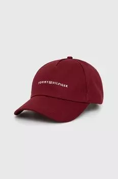 Хлопковая бейсболка Tommy Hilfiger, бордовый