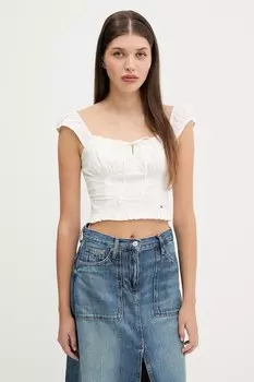 Хлопковая блузка Tommy Jeans, белый