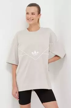 Хлопковая футболка adidas Originals, бежевый